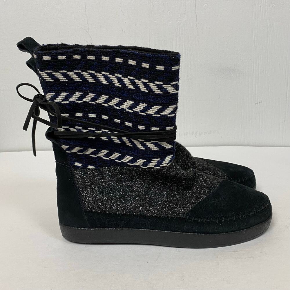 Toms Nepal Black Suede Pull On Boots Shoes Size 8